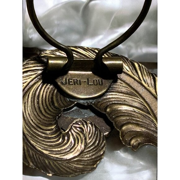 VTG 70s Jeri-Lou Gold-Tone Feather Scarf Clip Brooch Glass Stone Art Nouveau - Picture 2 of 5